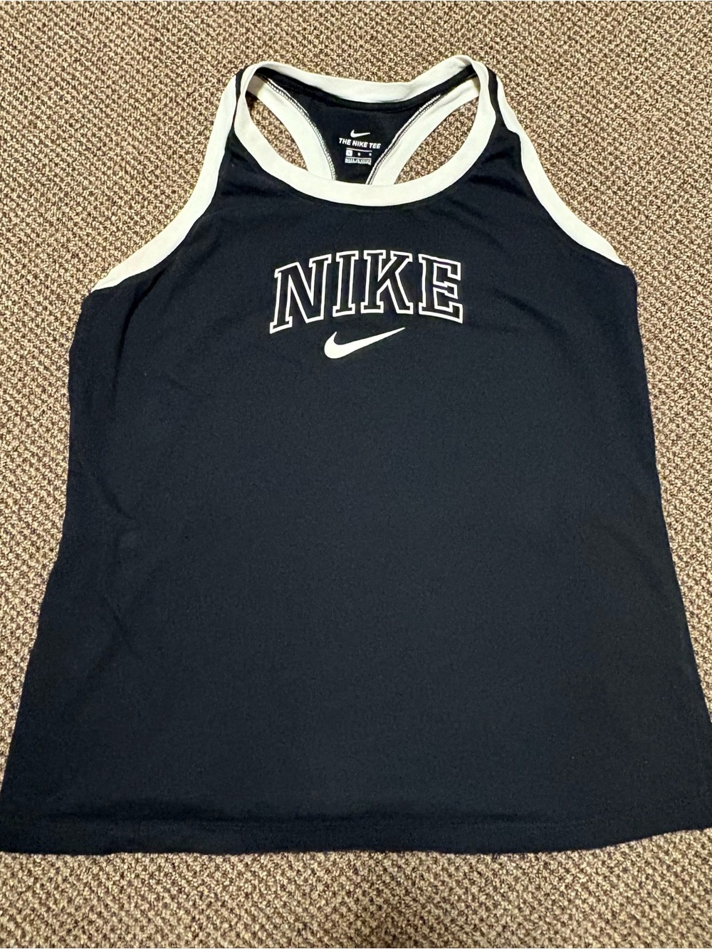 Nike Black Racerback Tank with White Trim and Swoosh